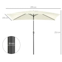 Ombrellone 2x3 m Rettangolare, in Alluminio Metallo e Poliestere con Angolo Regolabile, Bianco Crema e Nero