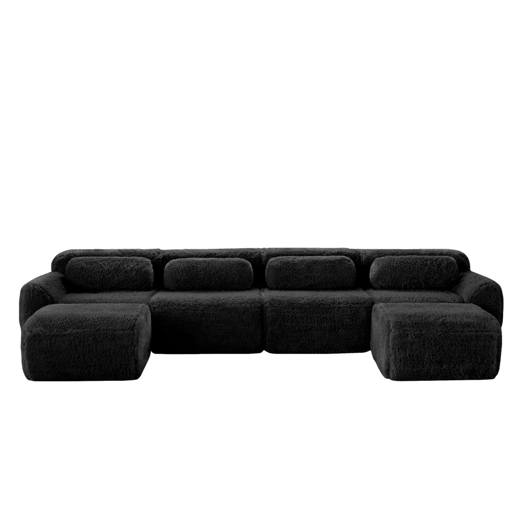 Divano modulare angolare a U con cuscini ¨C Xylo ¨C Tessuto plush, Nero