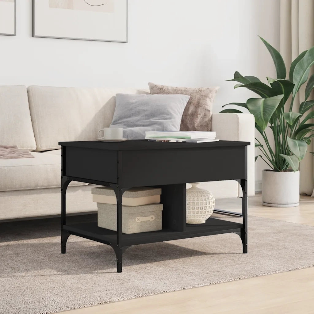 Tavolino da Salotto Nero 70x50x50cm Legno Multistrato Metallocod mxl 88245