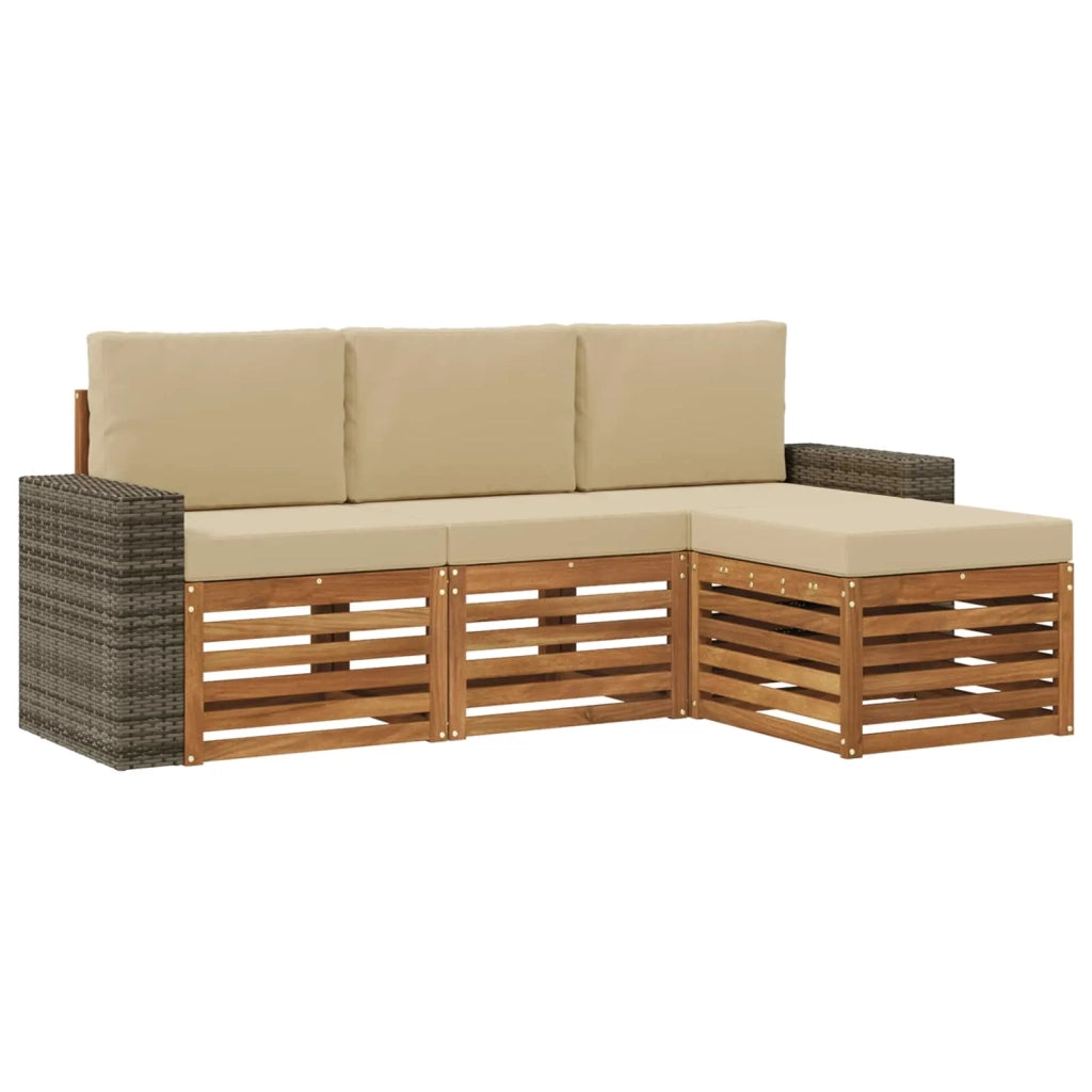 Set di divani da esterno 4 pz Naturale e Beige 3384219