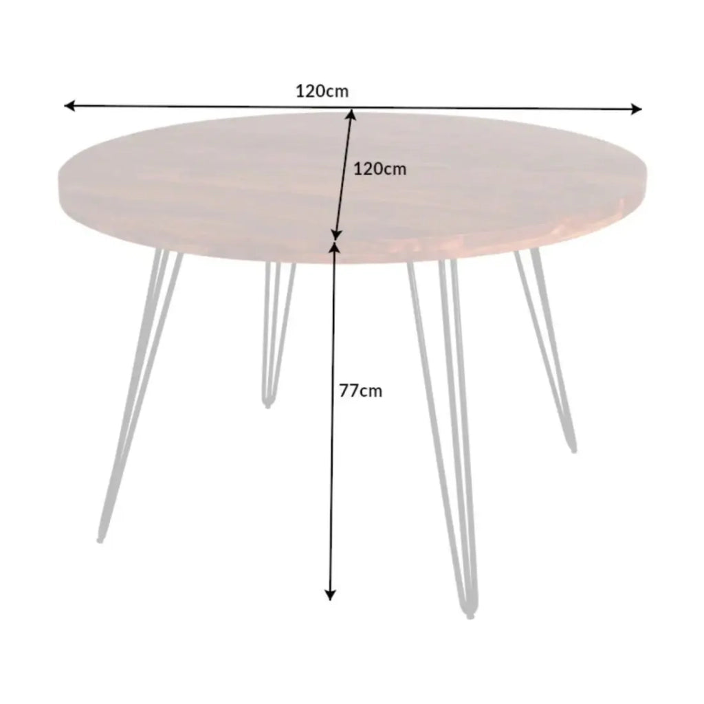 Tavolo da pranzo SILVA – Legno massiccio di acacia e metallo nero – 120 cm – Piano spesso 45 mm – Stile industriale