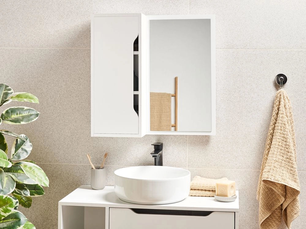 Armadietto da bagno a parete con specchio bianco MDP 60 x 60 cm Storage in stile scandinavo