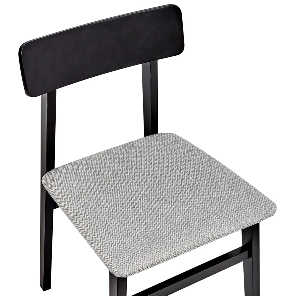 Set di 2 sedie da pranzo Struttura in legno di gomma nero Seduta in tessuto poliestere grigio chiaro Senza braccioli Design retrò