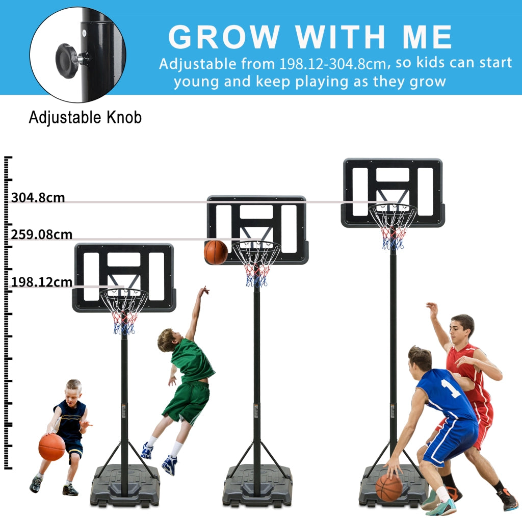 CANESTRO DA BASKET Regolabile 198,12-304,8 cm Nero con ruote