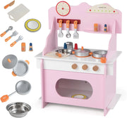 Cucina Giocattolo in Legno per Bambini, Set Gioco di Finzione con Orologio, Fornello, Porta Spezie e Accessori Completi, per Bambini 3+ Anni, 52 x 29,5 x 71 cm (Rosa + Bianco)