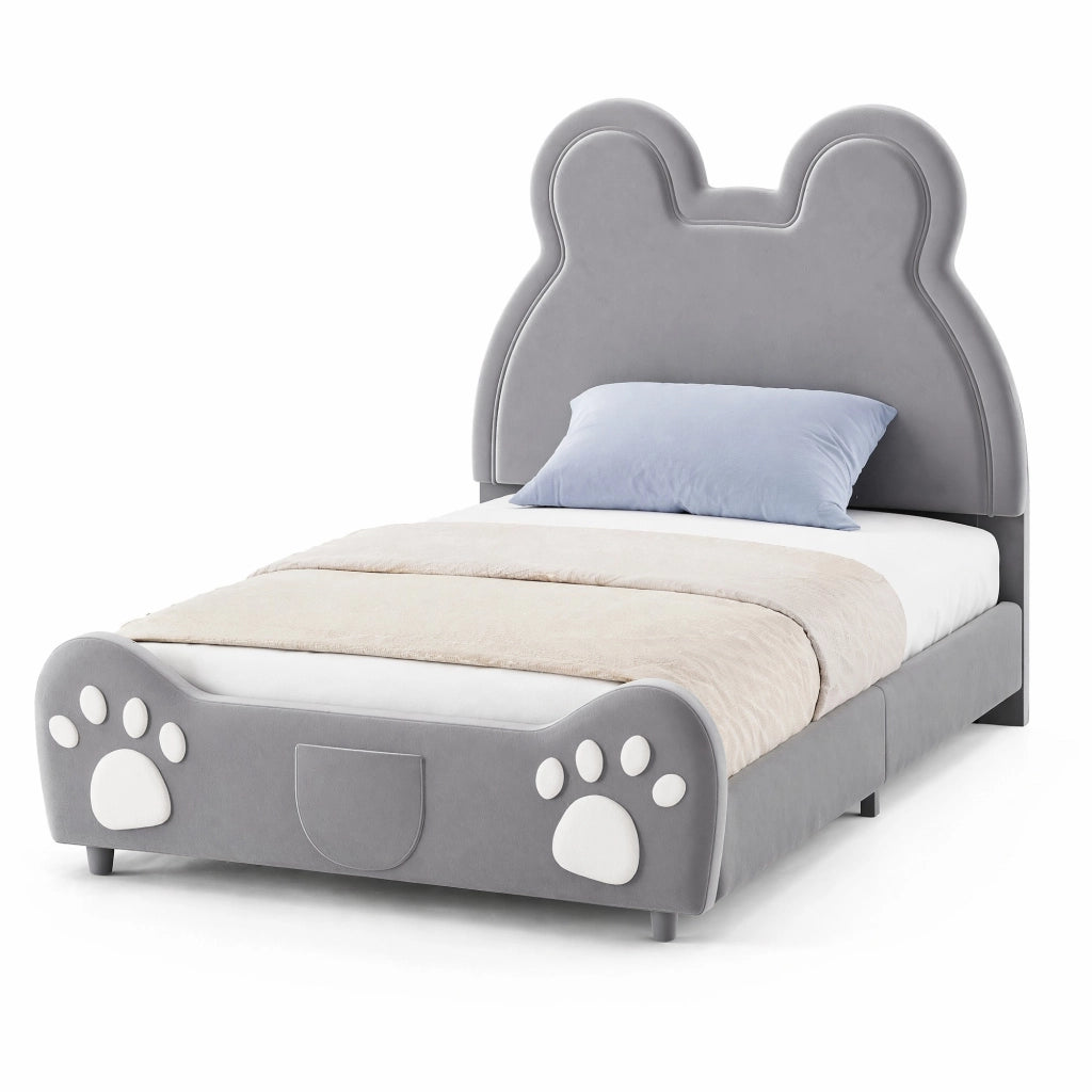 Letto per bambini imbottito a forma di orso 90x200 cm; grigio