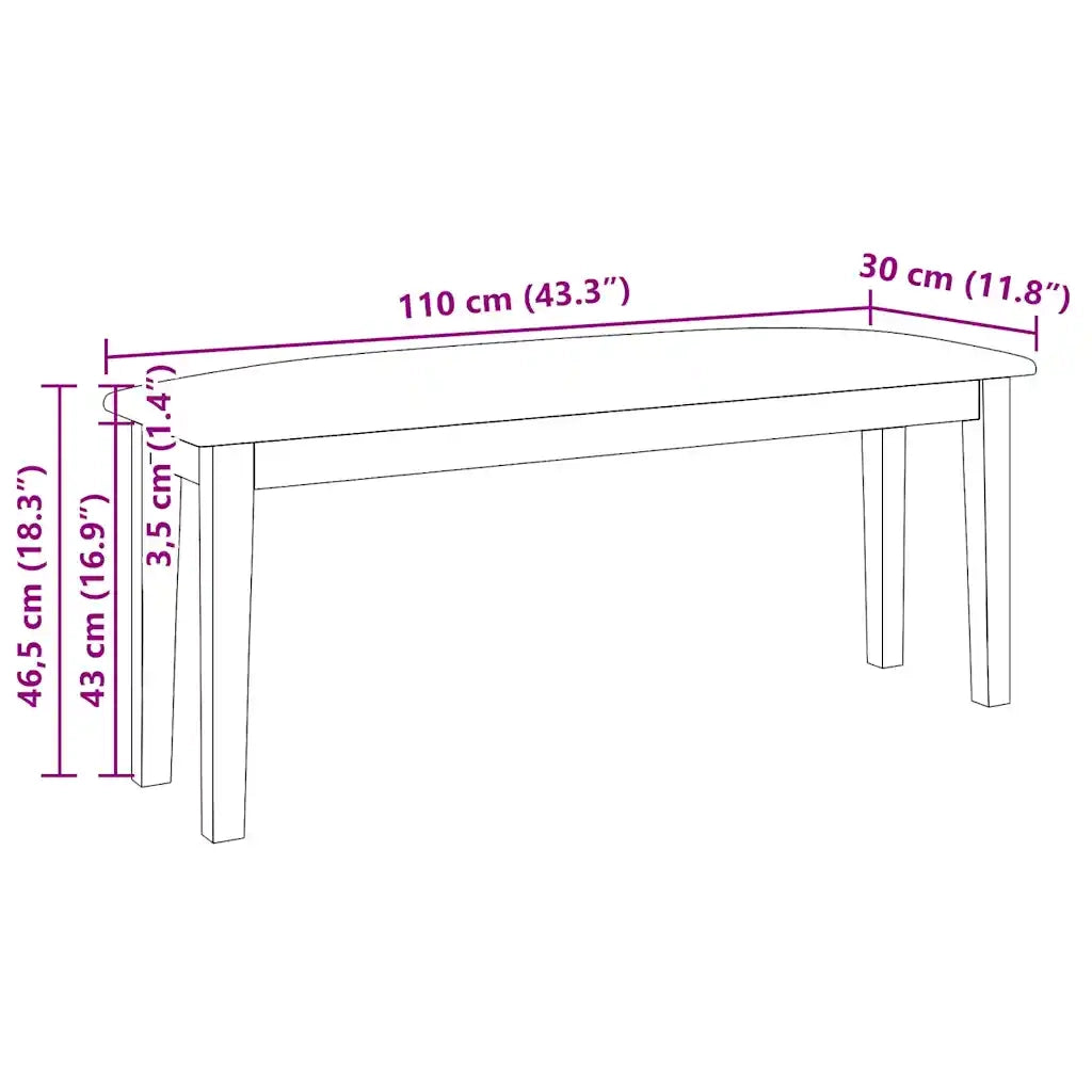 Panca 110 cm Bianco in Legno Massello di Hevea 4102606