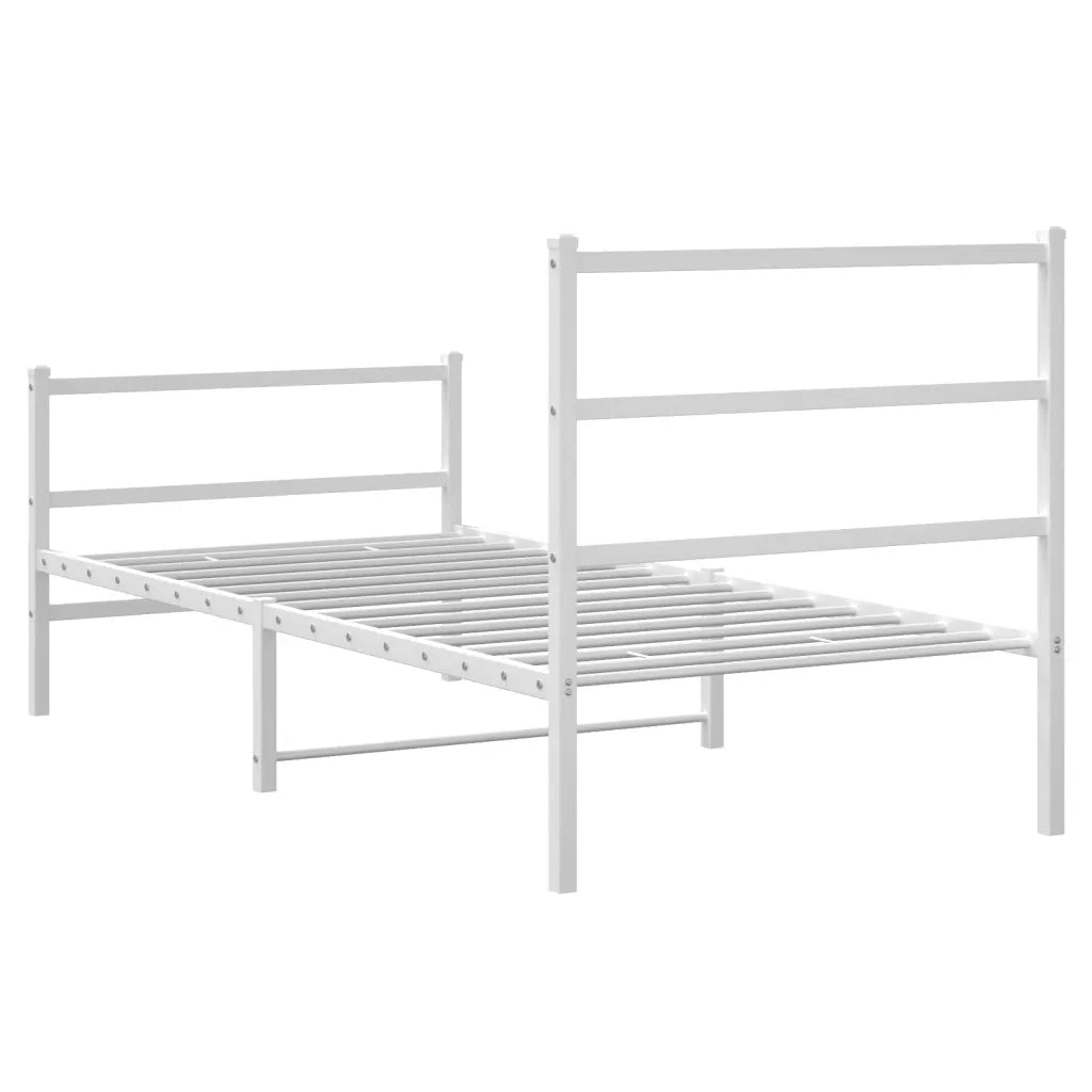 Letto singolo | Letto per adulti | Giroletto con Testiera e Pediera Metallo Bianco 90x190 cm