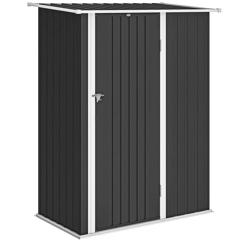 CAPANNO PORTA ATTREZZI IN METALLO CON TETTO INCLINATO E PORTA BLOCCABILE, 142X86X189 CM, GRIGIO SCURO