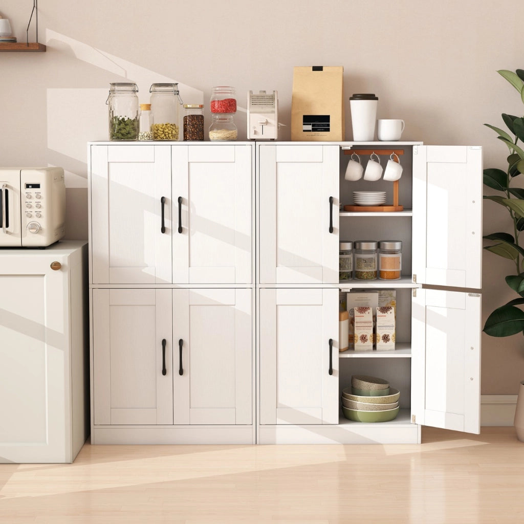 Mobile da bagno mobiletto da 110cm con 4 ante e ripiani regolabili, Mobile dispensa da cucina per soggiorno Bianco-Armadietti da bagno