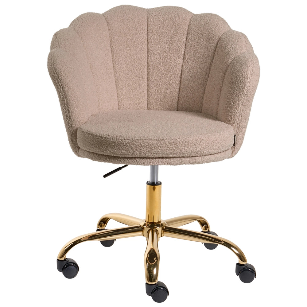 Sedia da Ufficio Girevole in Tessuto Bouclé Beige con Base a Stella e Altezza Regolabile