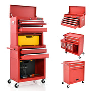 Armadio per attrezzi con serratura manico 6 cassetti portata 90kg, Carrello porta attrezzi per garage Rosso-Deposito utensili Tool
