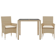 Set da Pranzo da Giardino 3 pz | Set Salotto da Giardino con Cuscini Polyrattan e Vetro