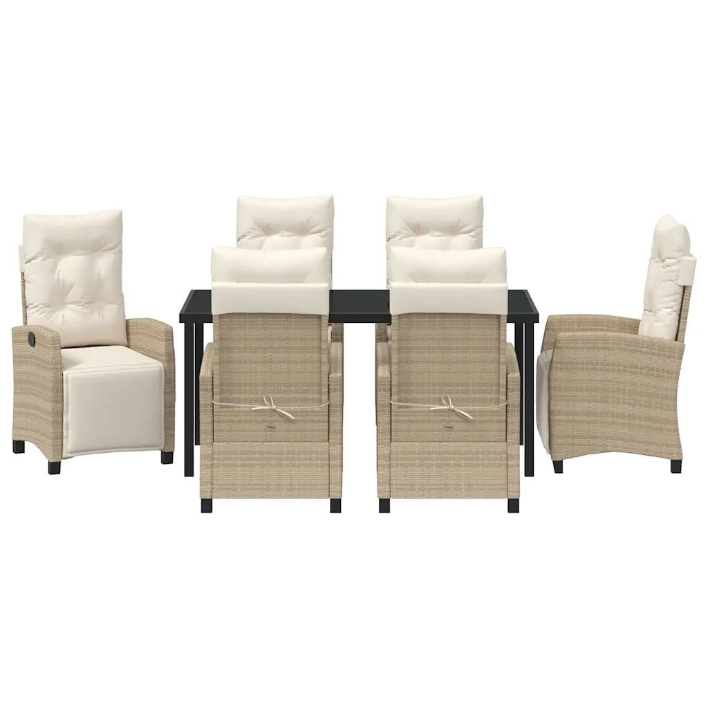 Set da Pranzo per Giardino con cuscino 7 pcs Beige polyrattan 3380446
