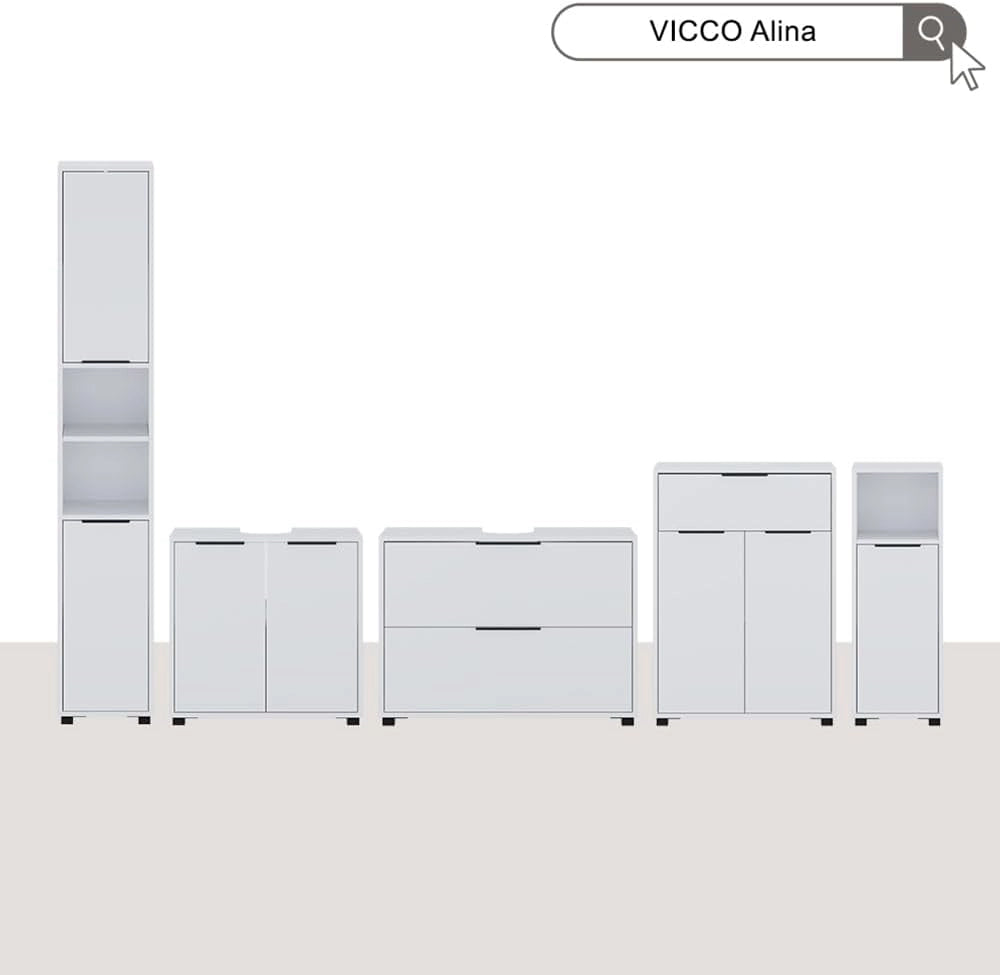 cassettiera da bagno Alina, Bianco, 60 x 86 cm con 3 scomparti, per la conservazione in bagno e combinabile con mobili