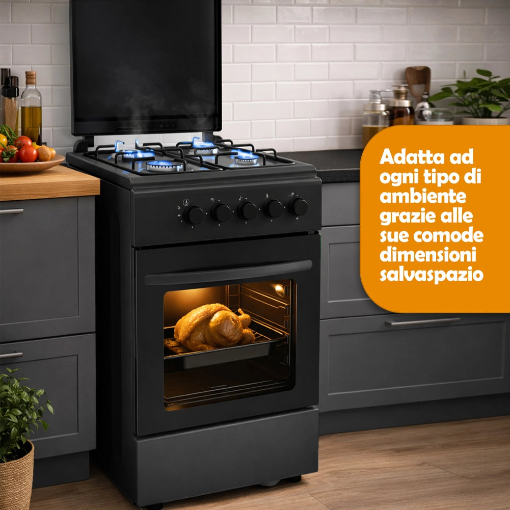 Cucina a Gas Piano Cottura a 4 Fuochi da Esterno Forno Cucinino Nero 86x50cm