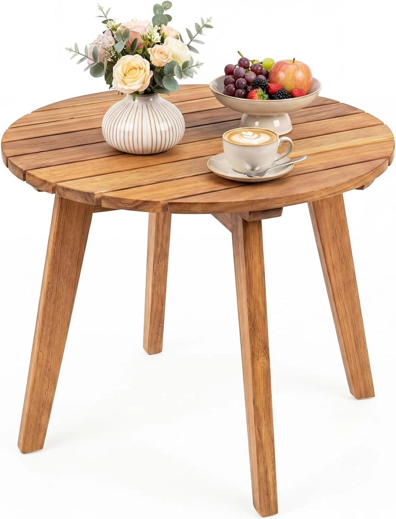 Tavolino da Esterno Compatto in Legno, Tavolino da Caffè con Piano a Doghe Resistente, per Terrazza Balcone Salotto Studio, 35x35x43 cm, Portata 75 kg