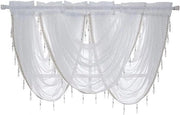 Gordino a cascata - Tessuto in lino - Sacchetto a stantuffa - Bianco - Volant - Accessori - Misura 145 x 94 cm - Adatto per soggiorno e camera da letto