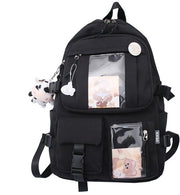 Borsa per bambina, nylon, badge-charm, nero, 44 x 31 x 14 cm