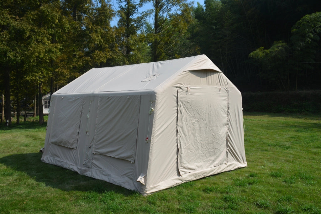 Gazebo da giardino gonfiabile con telaio a trave, finestre a zanzariera, per campeggio familiare, in poliestere beige