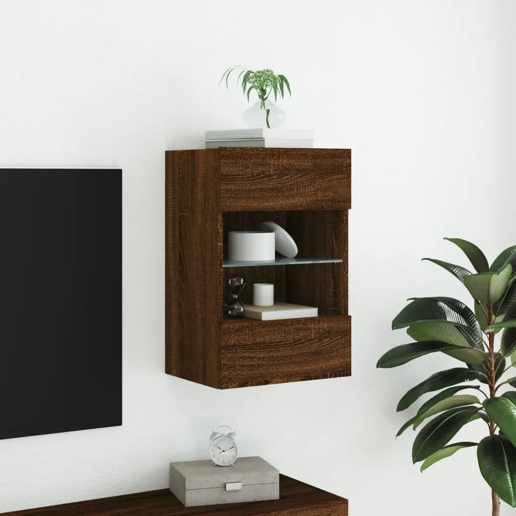 Mobile TV a Parete con Luci LED-Mobile TV a Muro Rovere Marrone 40x30x60,5 cm