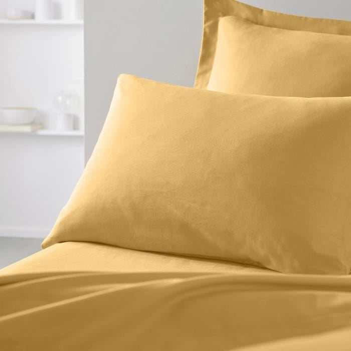 Pillow Pillowcase oggi essenziale - 50 x 70+5 cm - 100% une cotone - ocra