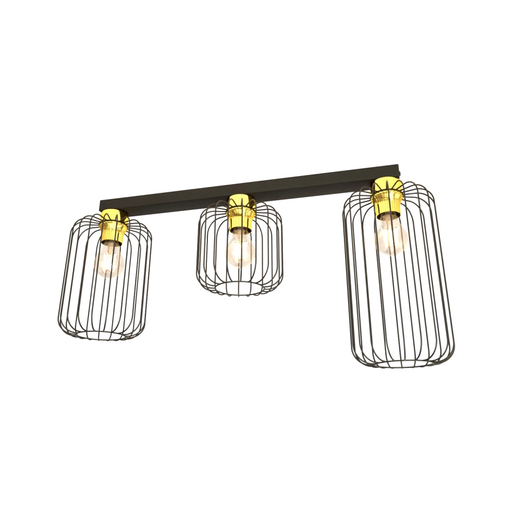 Plafoniera Minimal Industrial Njoror 3 Luci Lineari Nera E Oro