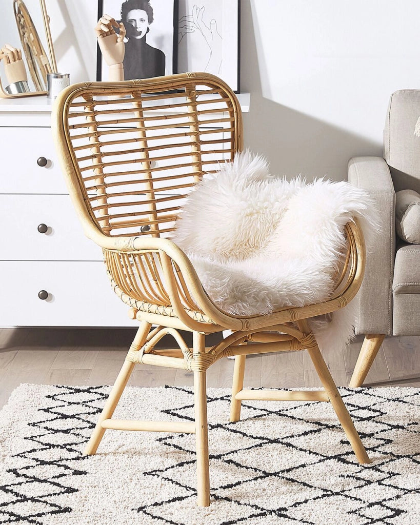 Sedia d'Sedia in rattan marrone chiaro Sedia laterale da pranzo per interni Mobili da soggiorno Schienale alto