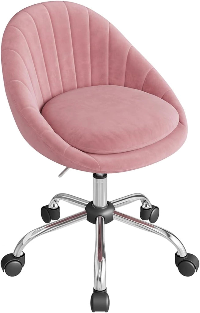 Sedia da Scrivania per Casa Regolabile in Altezza con Rotelle, Sedia Trucco Girevole Ergonomica, Ufficio, Camera da Letto, Studio, Velluto, Rosa, BS167rs