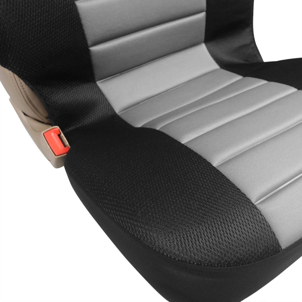 Set Coprisedili Anteriori Auto 2 Posti Seat Cover Protezioni Universali per Macchina Tessuto Poliestere Nero/Grigio