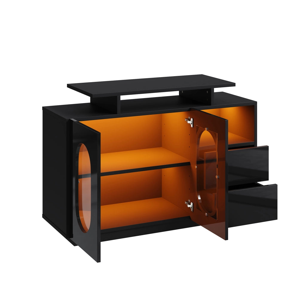 Credenza LED con Ante in Vetro ¨C Xylo ¨C Nero Lucido