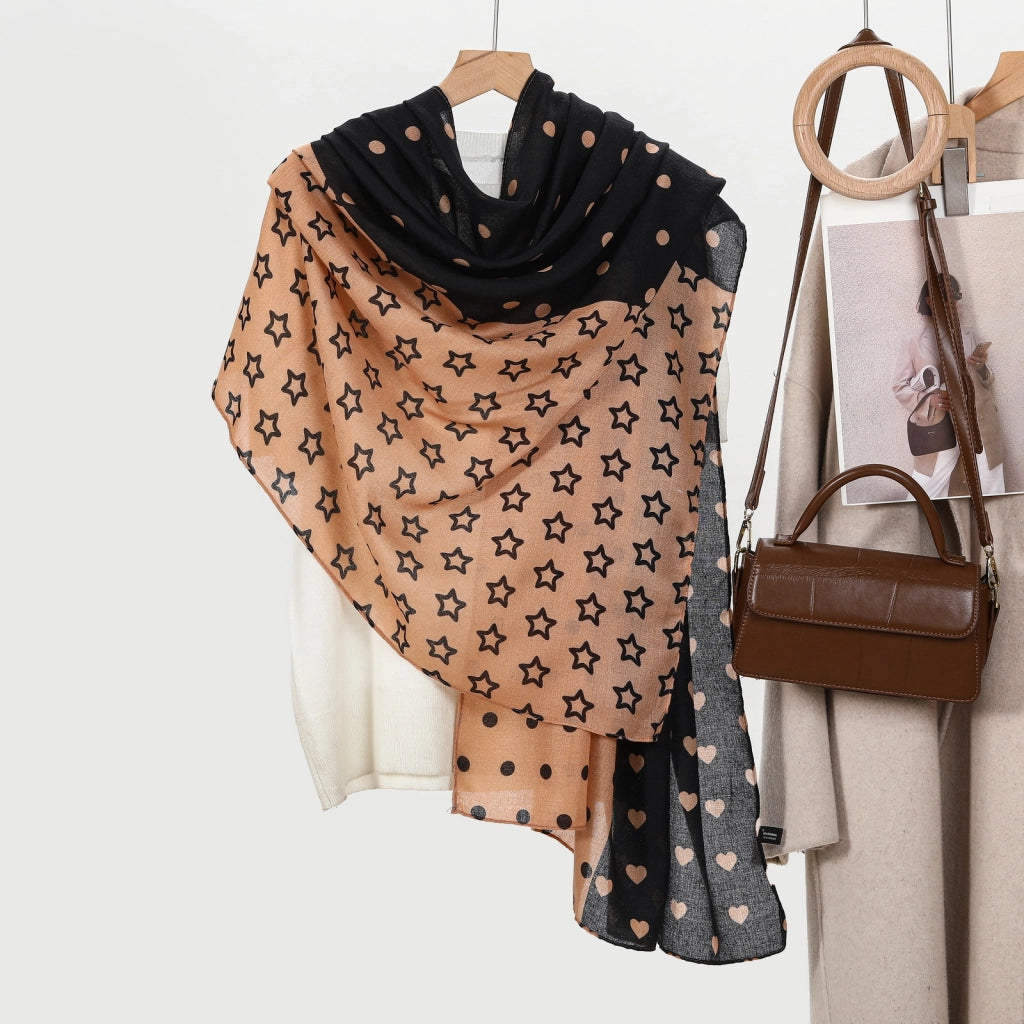 Elegante sciarpa/scialle da donna in cotone e lino in stile coreano con stampa trasparente