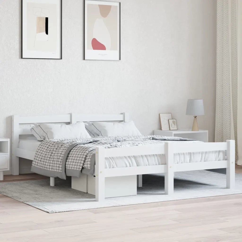 Letto matrimoniale | Letto per adulti | Giroletto senza Materasso Bianco 140x200 cm in Legno di Pino