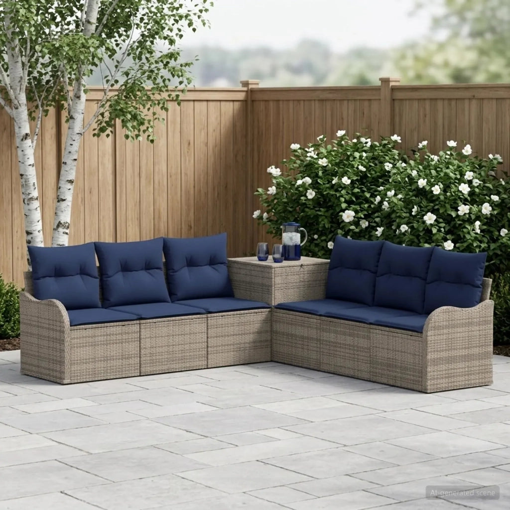 Set di divani 7 pz Grigio e Blu Navy Rattan sintetico e Acciaio 3448685