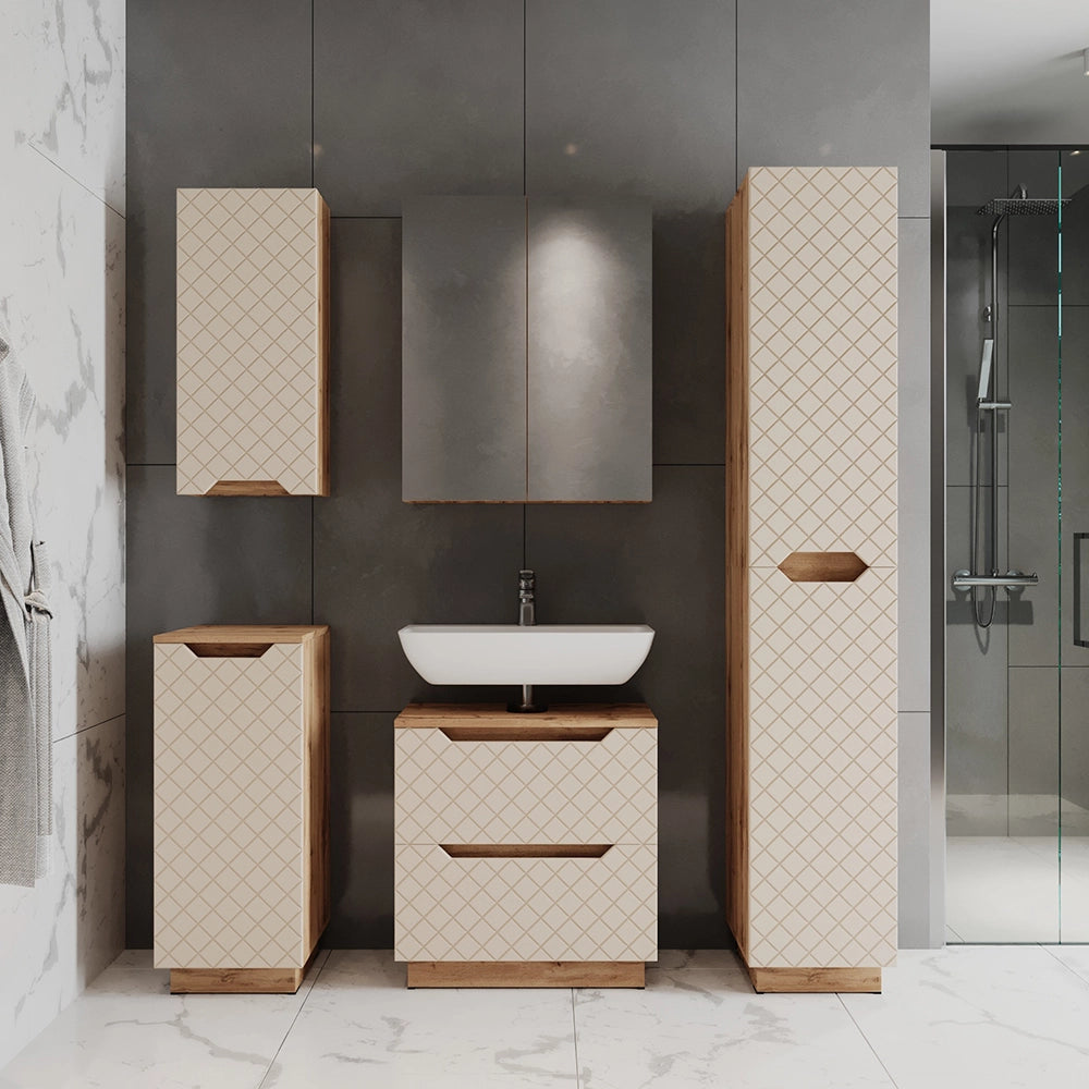 Vicco Armadio per il bagno Rovere/cashmere con struttura in piastrelle 33 x 186 cm con 2 porte