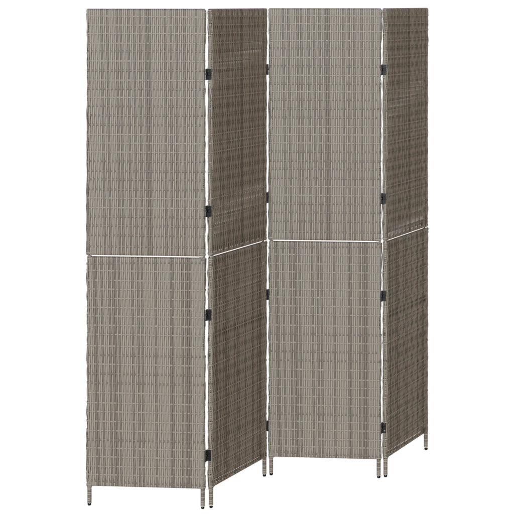 Divider Room a 4 Pannelli Pieghevole Grigio 195x180 cm in Poly Rattan