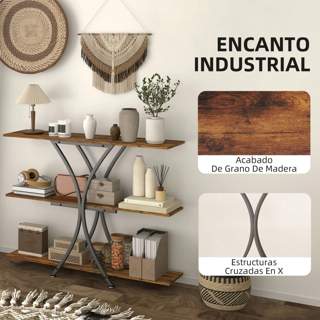 Tavolino da salotto con ripiani aperti ¨C zephmum ¨C marrone, metallo, stile industriale