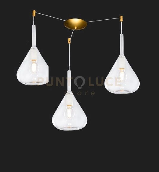 SOSPENSIONE OTTONE SAT. 3 LUCI SPOSTABILE VETRI TRASPARENTE 1177OS-S3 S-TR