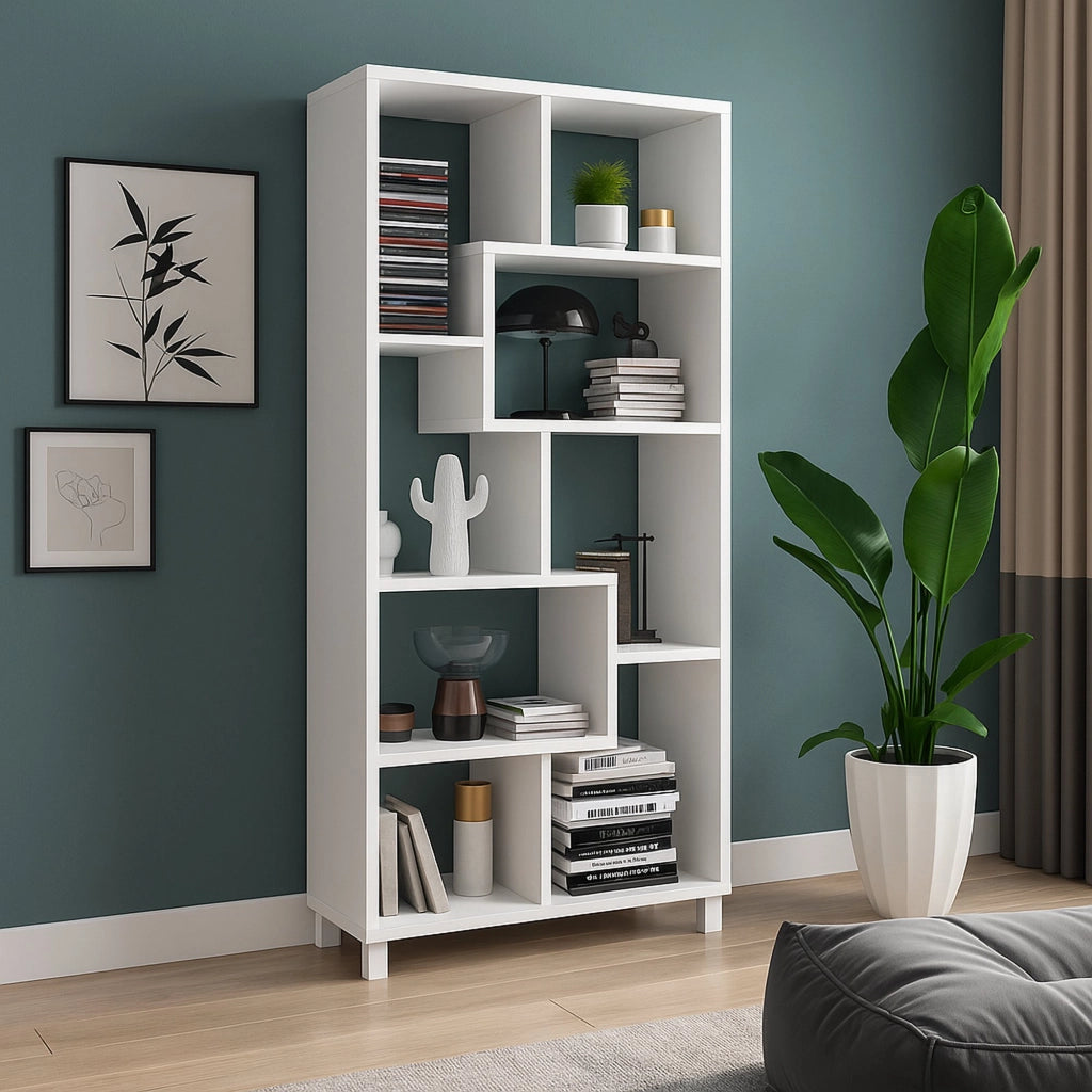 Biblioteca Veniano, Libreria 8 Ripiani, 68x25x161h cm Bianco