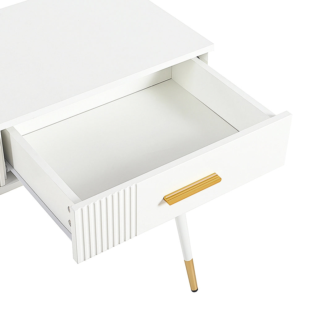 Coiffeuse con 2 cassetti - Xylo - 100x40x76 cm - Bianco - Gambe in metallo