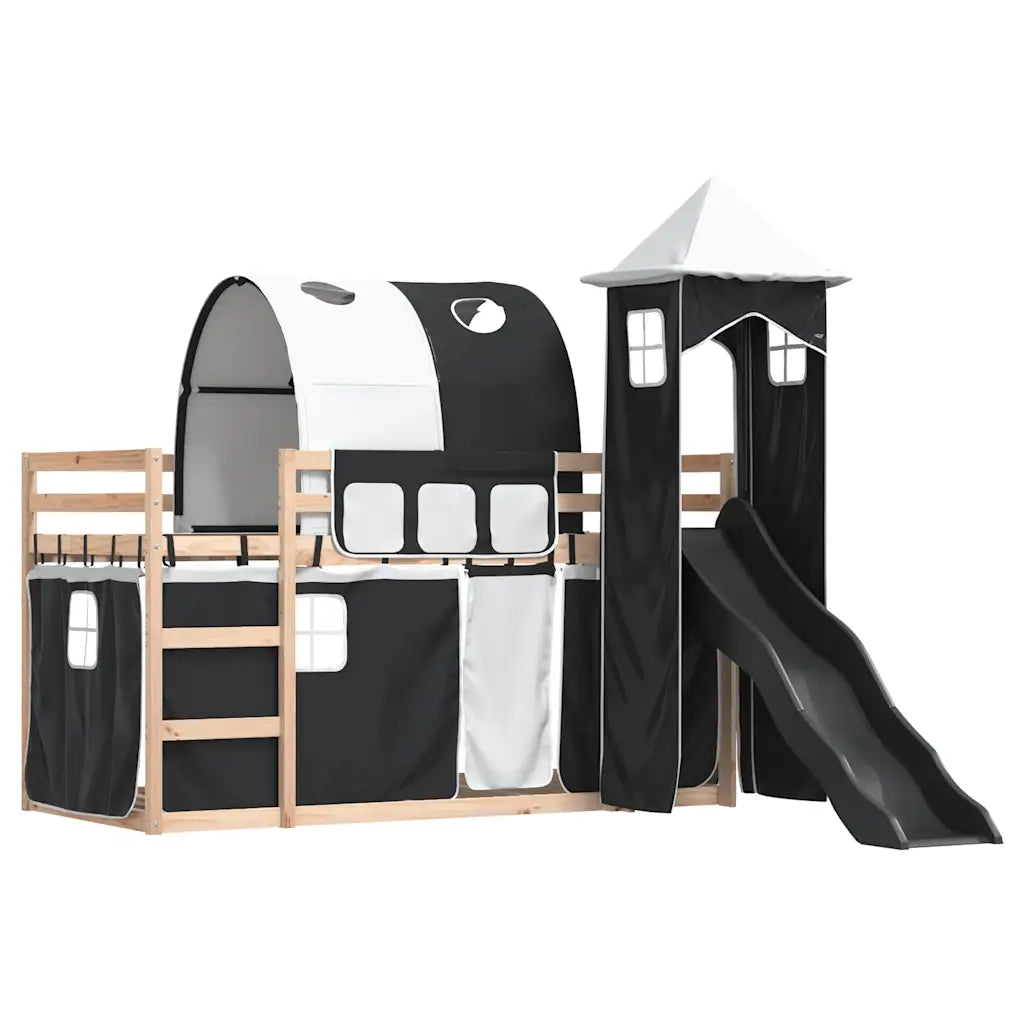 vidaXL Letto a Castello con Scivolo e Tende Bianco e Nero 80x200 cm