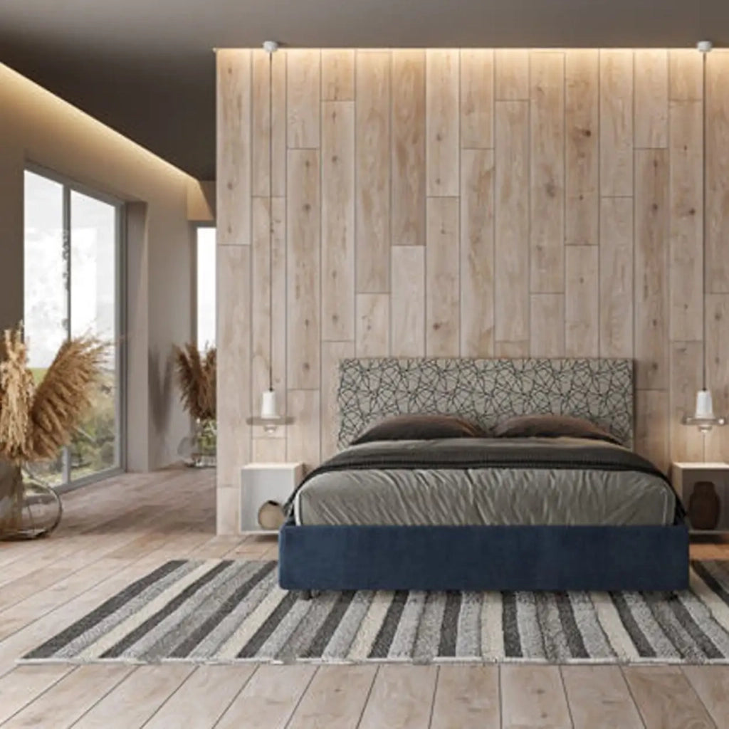 Letto matrimoniale con rete imbottito 160x210 tessuto Era 9 blu Arla