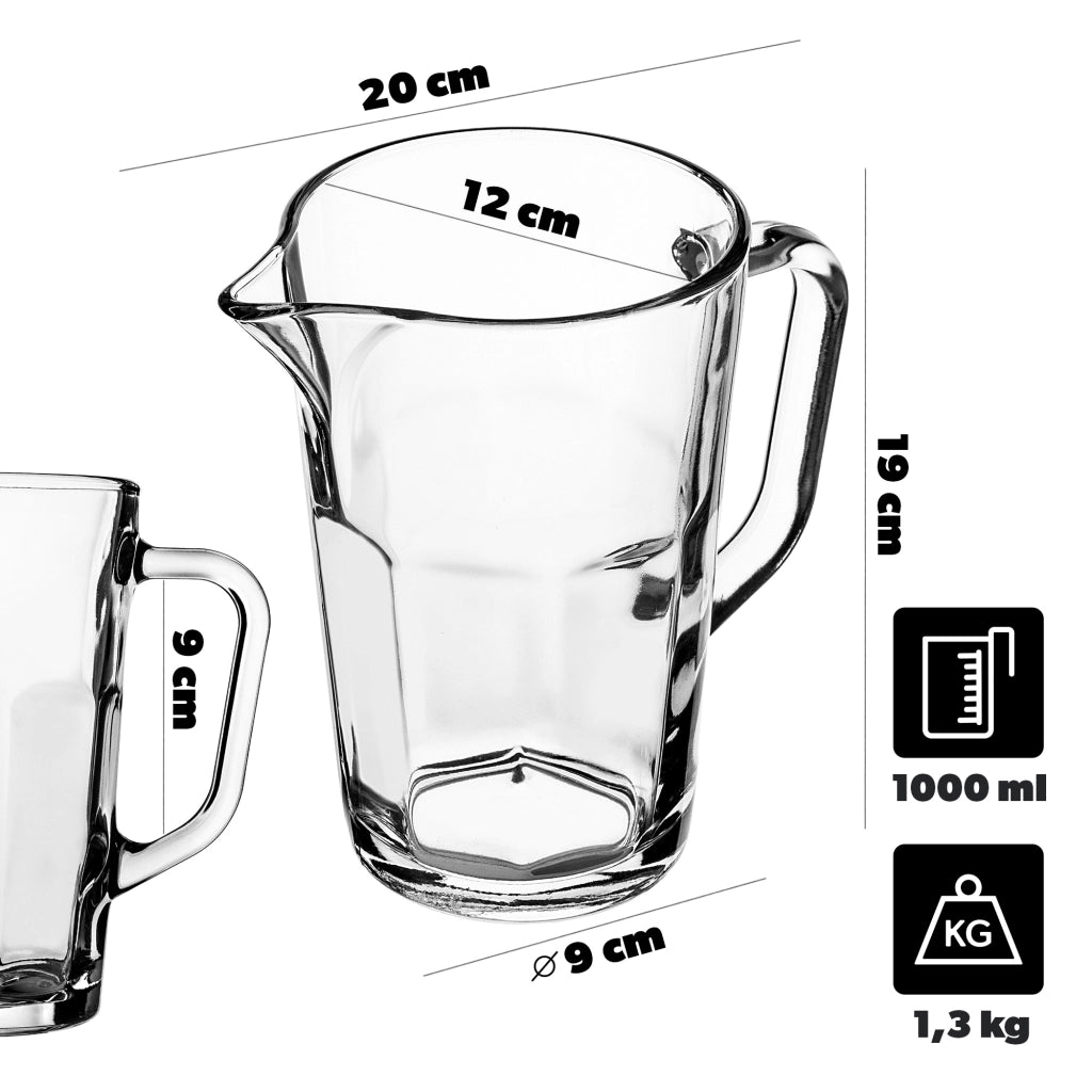 Caraffa in vetro KADAX per acqua, limonata, succo di frutta, 1 litro per acqua, bevande, composte.