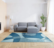 Tappeto Arredo Moderno Morbido in Ciniglia Ingresso Antiscivolo Prodotto Italiano  Soggiorno Camera Salotto Disegni Piazzati Cotone Varie Misure Grande Hills/Blu - 65x175 cm