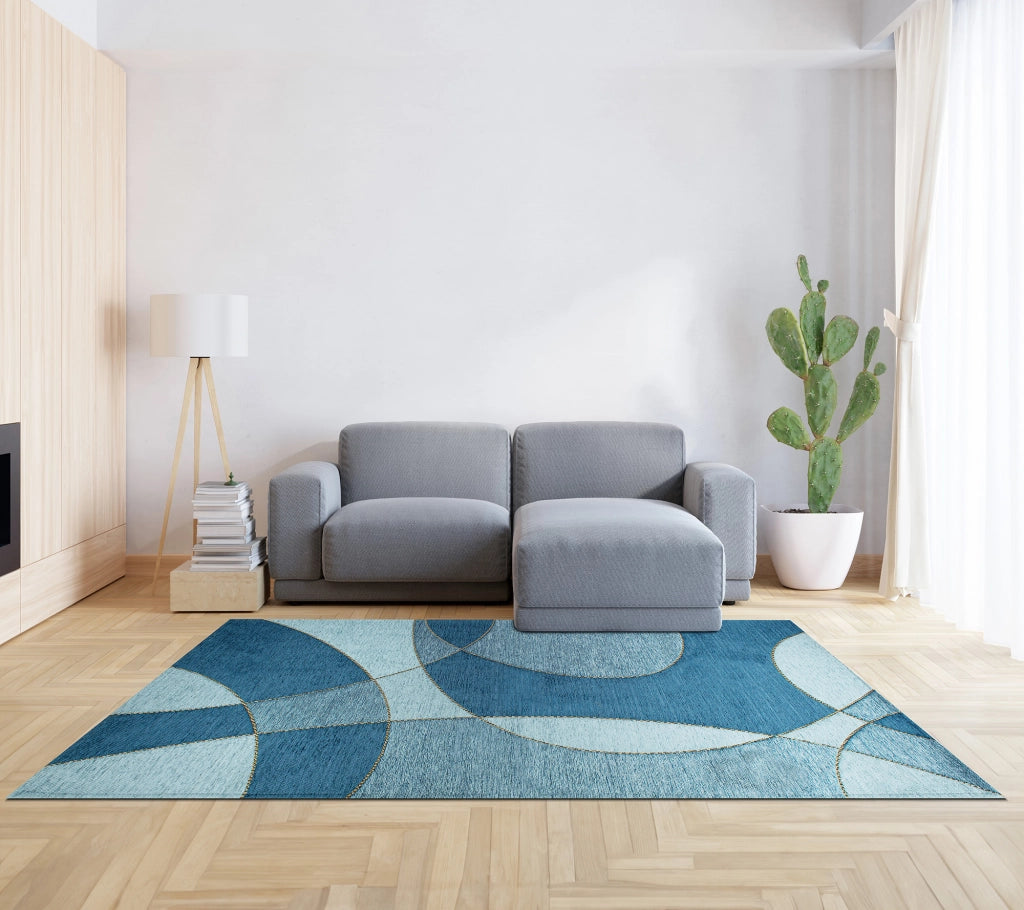 Tappeto Arredo Moderno Morbido in Ciniglia Ingresso Antiscivolo Prodotto Italiano  Soggiorno Camera Salotto Disegni Piazzati Cotone Varie Misure Grande Hills/Blu - 65x175 cm