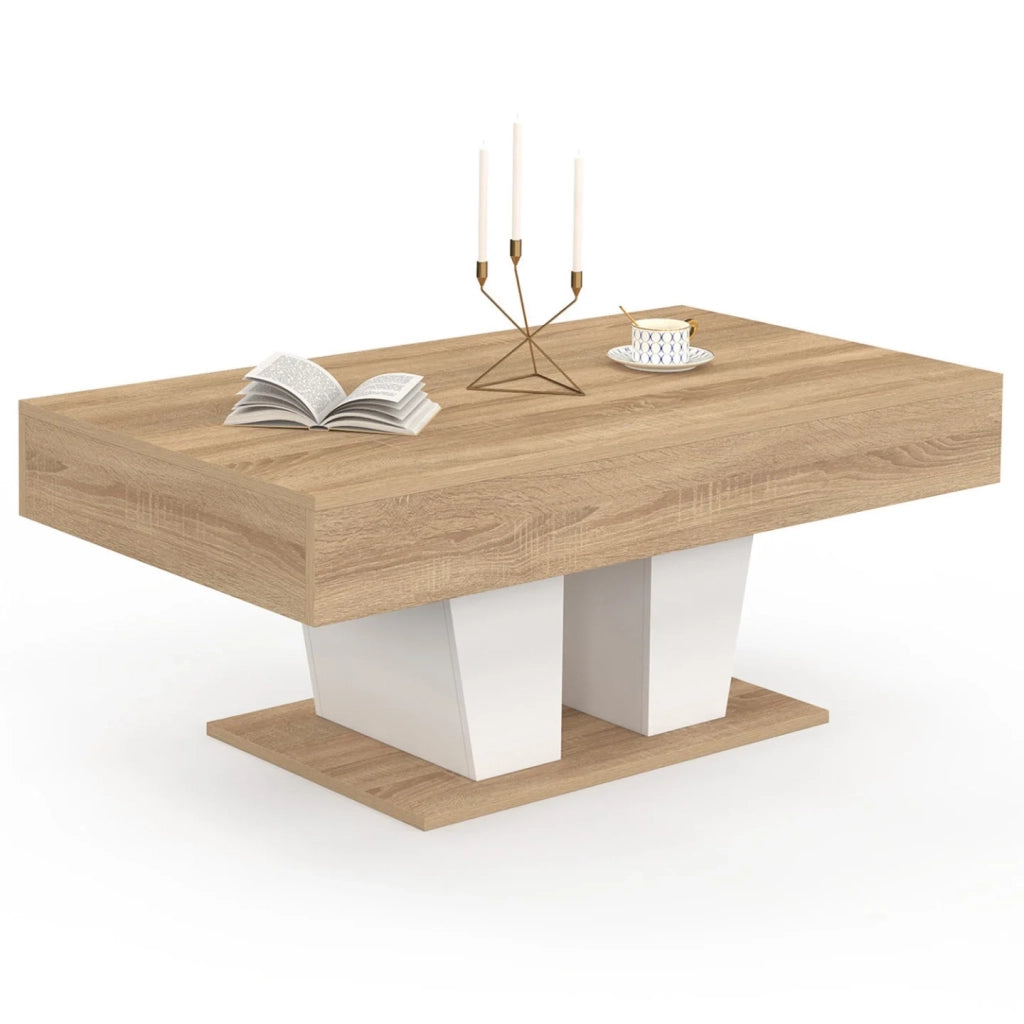 IDMarket - Tavolino rettangolare alzabile in legno e bianco ELIAD