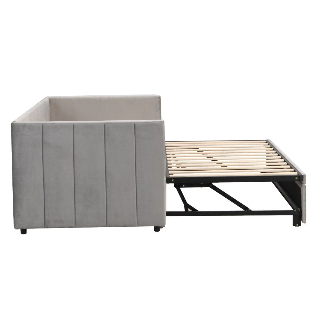 Letto estraibile imbottito 90 × 200 cm con secondo letto 180 × 200 cm, senza materasso, grigio