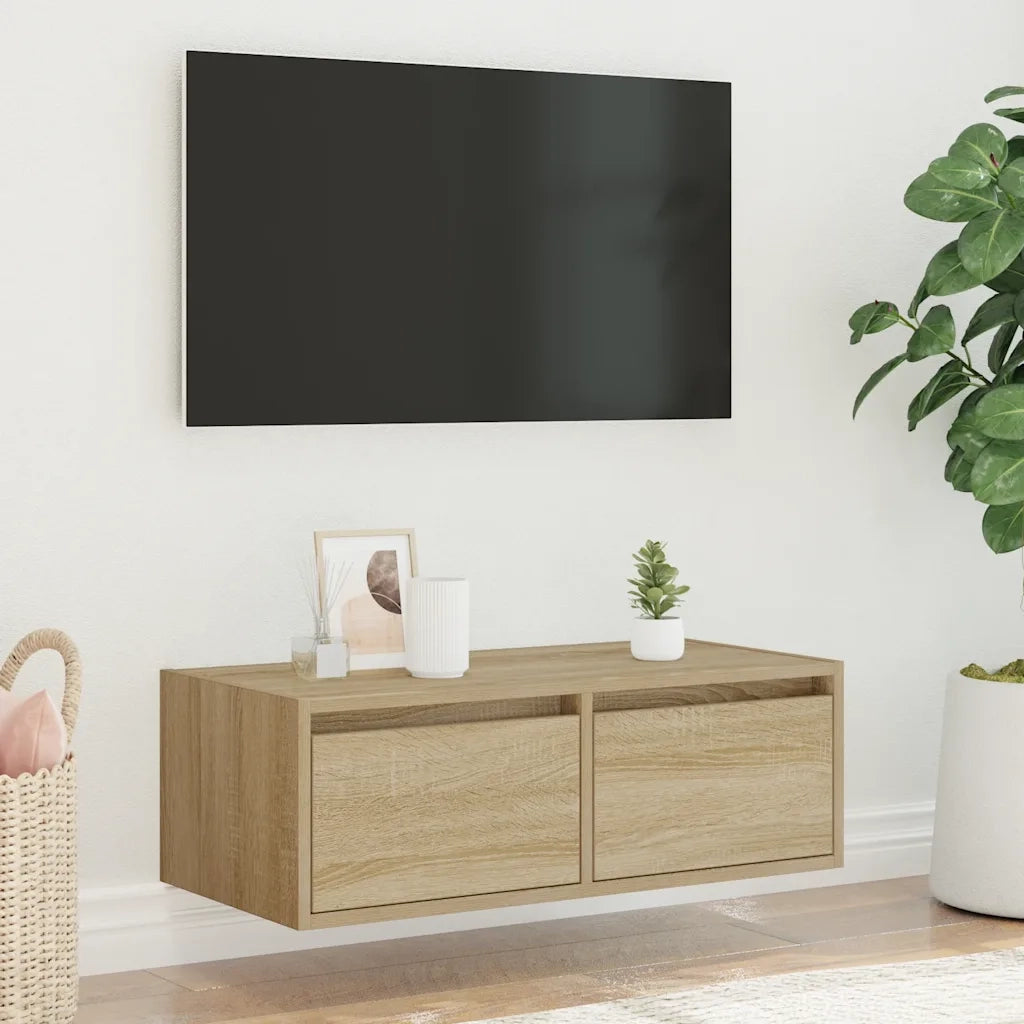 Mobile Porta TV con Luci LED Rovere Sonoma 75x35,5x25 cm