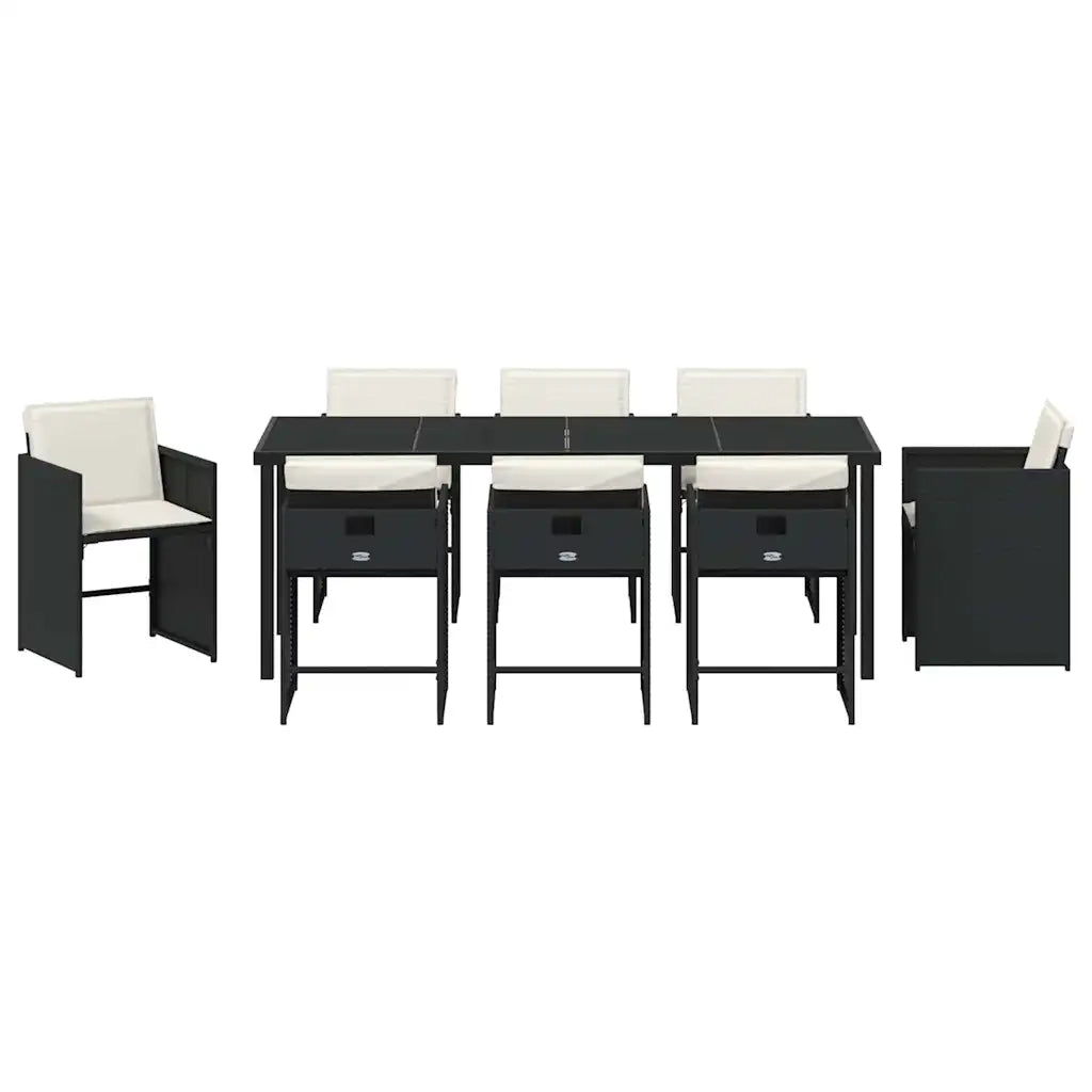 Set da Pranzo per Giardino con cuscino 9 pcs Nero polyrattan 3379975