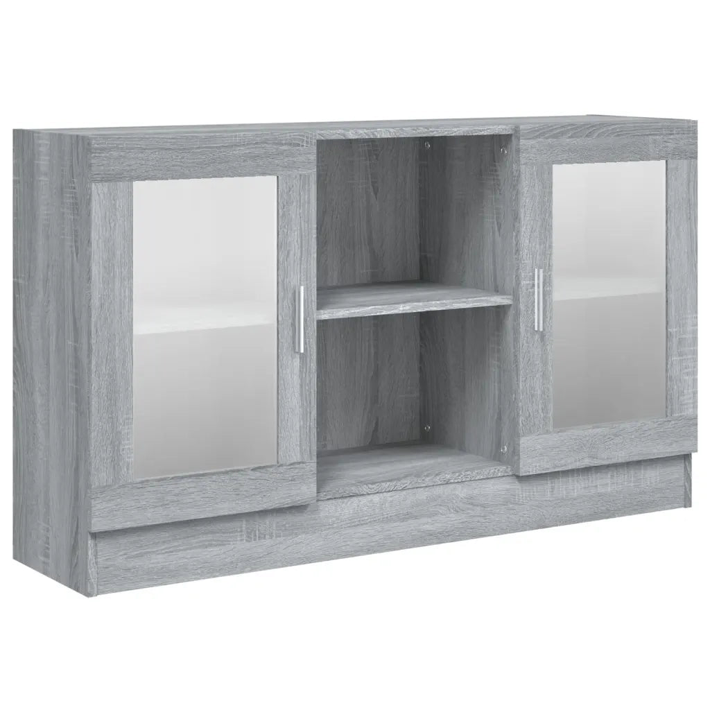 Mobile contenitore con ante in vetro 120 x 30 x 70 cm design elegante sala da pranzo legno composito grigio 02_0048222